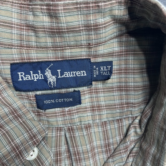 Ralph Lauren Shirt Mens XLT Brown Gingham Cotton Button Down Long Sleeve Plaid - Picture 4 of 8